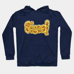 PIZZA! Pepperoni Slice Thick Base Pizza Lettering Font Cartoon Illustration Hoodie